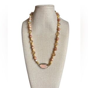 Artisan Pearl & Agate Beaded Necklace with Ferruginous Quartz pendant